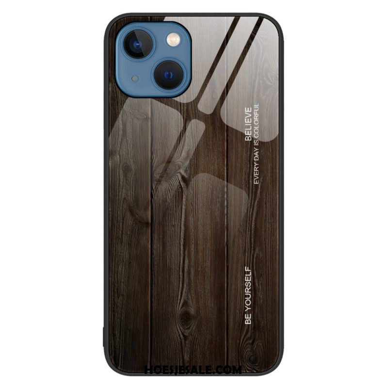 Hoesje voor iPhone 14 Houtdesign Gehard Glas