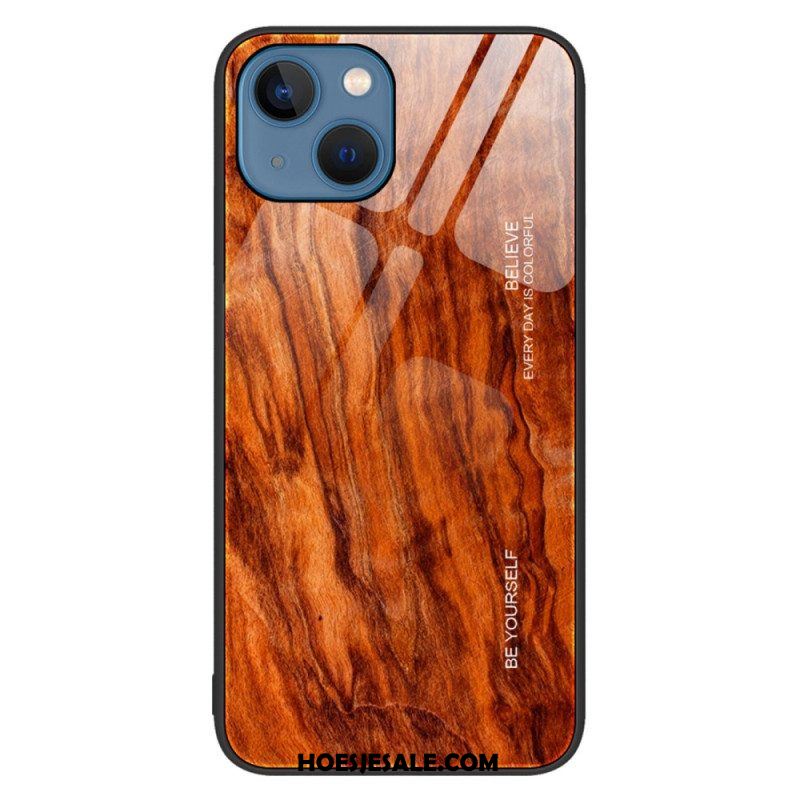 Hoesje voor iPhone 14 Houtdesign Gehard Glas