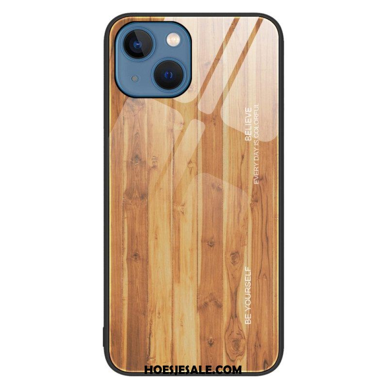 Hoesje voor iPhone 14 Houtdesign Gehard Glas