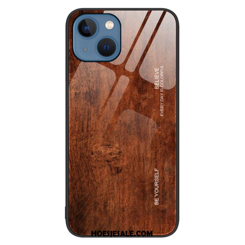 Hoesje voor iPhone 14 Houtdesign Gehard Glas