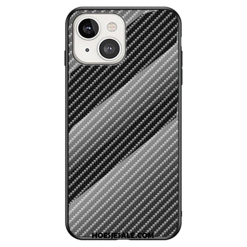 Hoesje voor iPhone 14 Koolstofvezel Gehard Glas