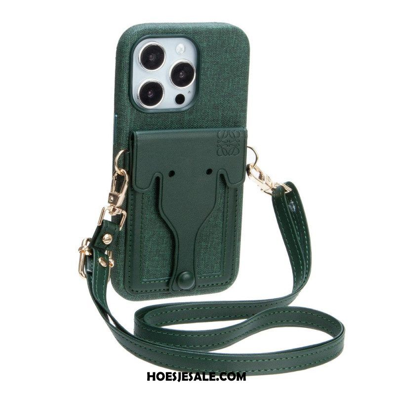 Hoesje voor iPhone 14 Olifant Kaarthouder Met Lanyard