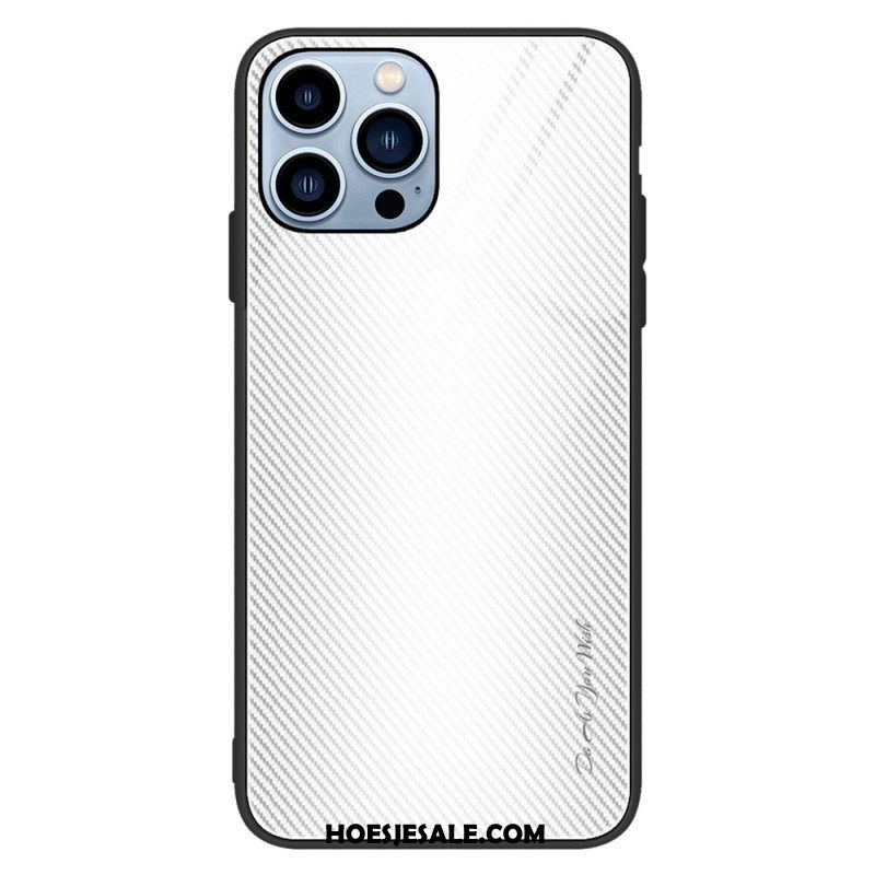 Hoesje voor iPhone 14 Pro Klassiek Koolstofvezel Gehard Glas