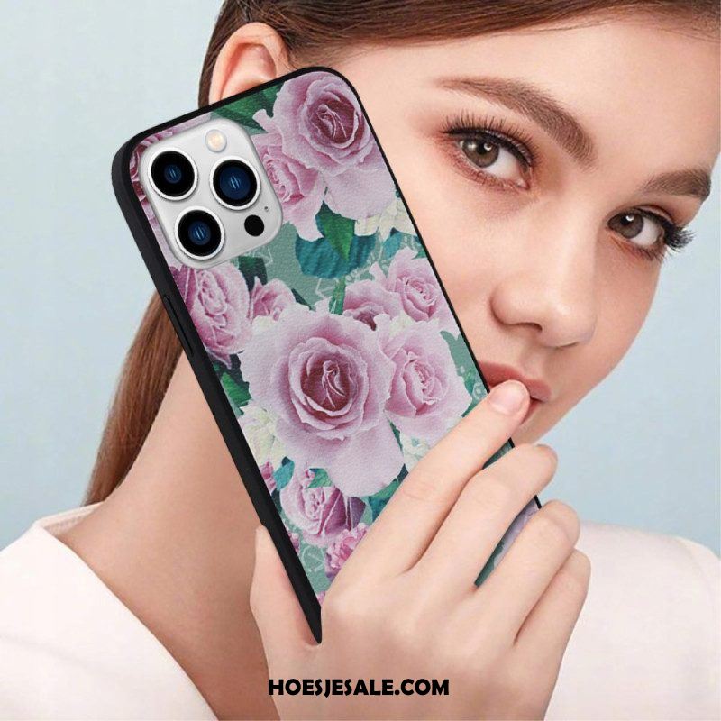 Hoesje voor iPhone 14 Pro Kunstleer Bloemen