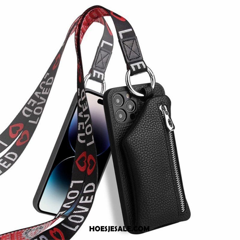 Hoesje voor iPhone 14 Pro Max Portemonnee En Lanyard