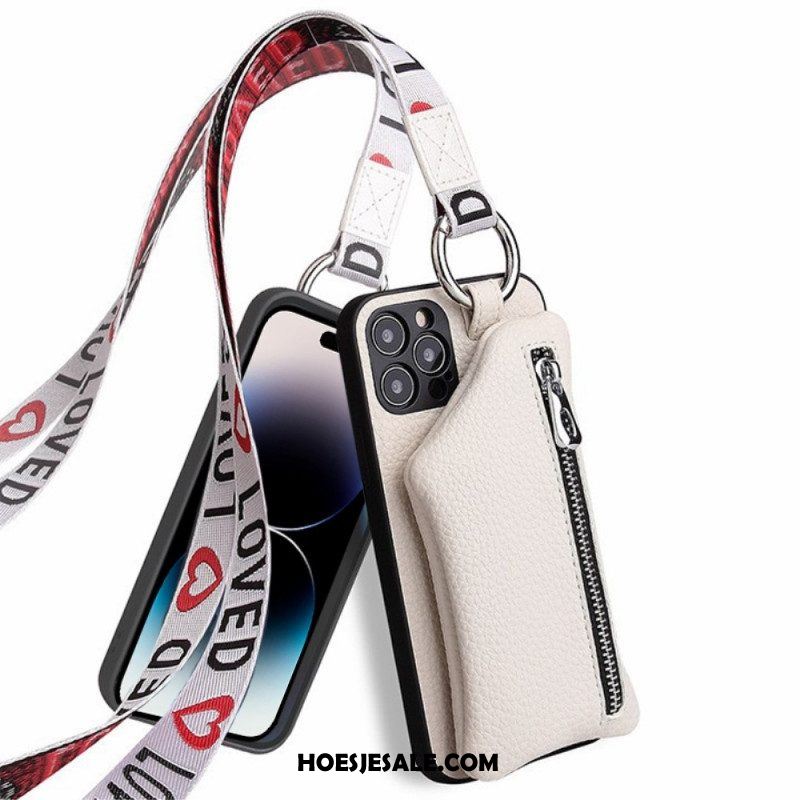 Hoesje voor iPhone 14 Pro Max Portemonnee En Lanyard