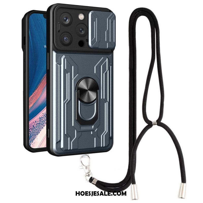 Hoesje voor iPhone 14 Pro Met Koord Kaarthouder Lanyard En Standaard