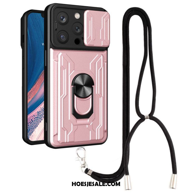 Hoesje voor iPhone 14 Pro Met Koord Kaarthouder Lanyard En Standaard