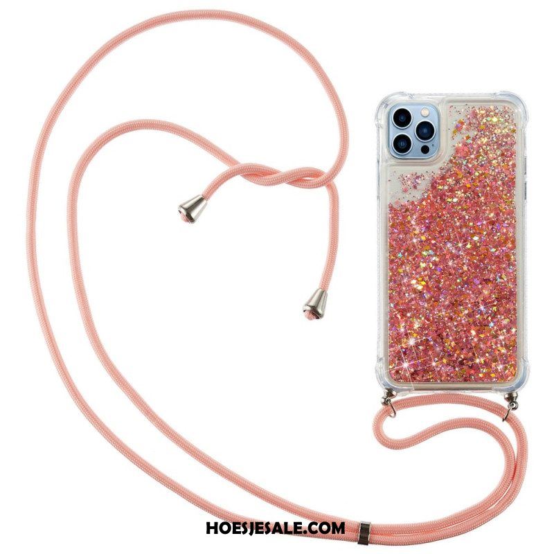 Hoesje voor iPhone 14 Pro Met Koord Ontwerp Met Pailletten Met Trekkoord