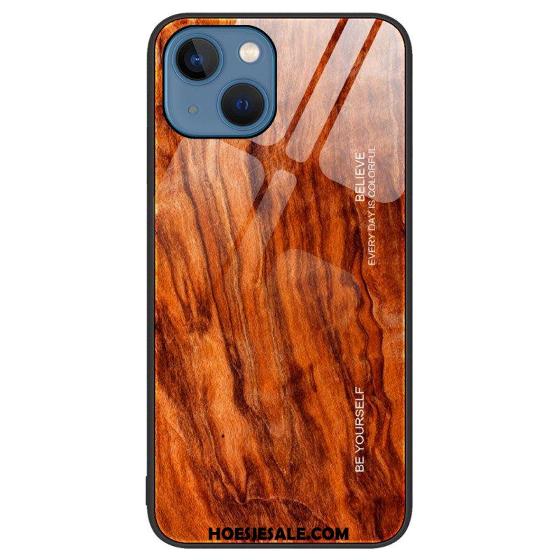 Hoesje voor iPhone 15 Plus Houtdesign Van Gehard Glas