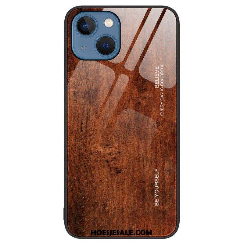 Hoesje voor iPhone 15 Plus Houtdesign Van Gehard Glas