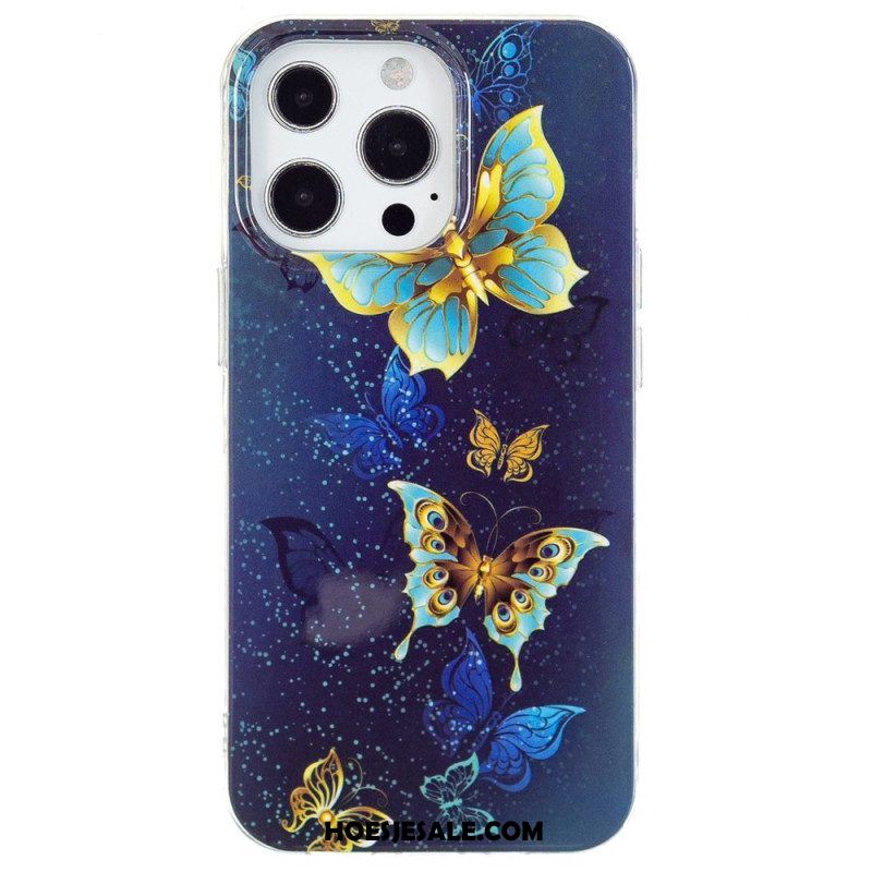 Hoesje voor iPhone 15 Pro Fluorescerende Vlinders