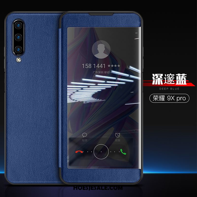 Honor 9x Pro Hoesje Blauw Leren Etui Scheppend Eenvoudige Siliconen Sale