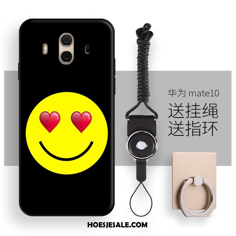 Huawei Mate 10 Hoesje Bescherming Zwart Trend Spotprent Smiley Goedkoop