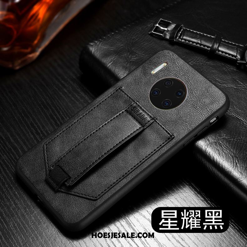 Huawei Mate 30 Hoesje Ondersteuning Leren Etui Mobiele Telefoon Anti-fall Zwart Sale