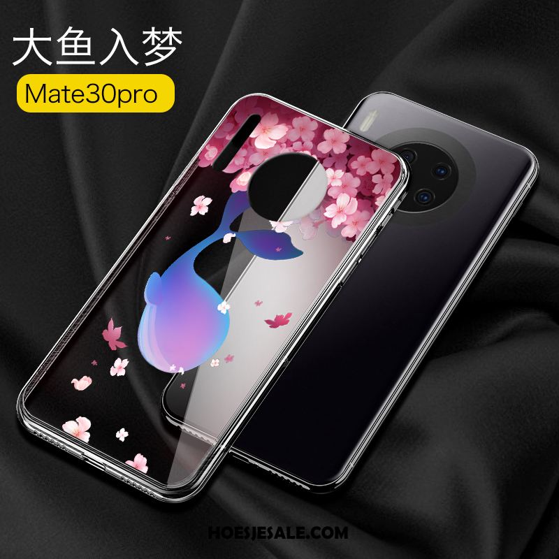 Huawei Mate 30 Pro Hoesje Trendy Merk Glas Siliconen Anti-fall Roze Goedkoop