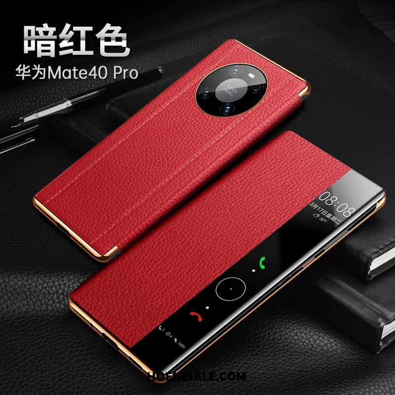 Huawei Mate 40 Pro Hoesje Anti-fall All Inclusive Mobiele Telefoon Echt Leer Rood Korting