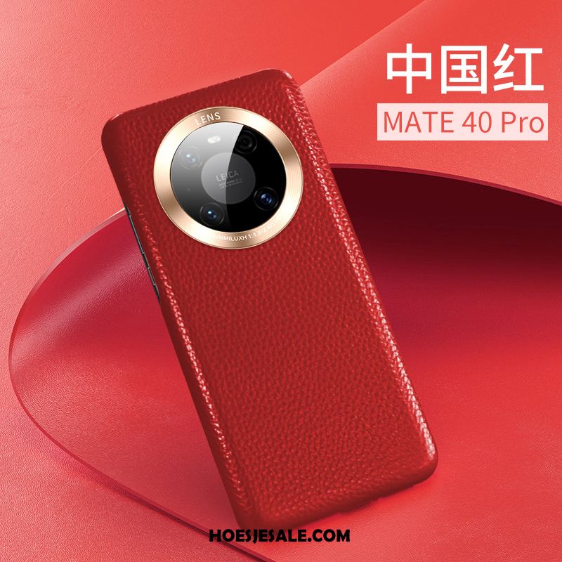 Huawei Mate 40 Pro Hoesje Nieuw Echt Leer Anti-fall Rood Leren Etui Goedkoop