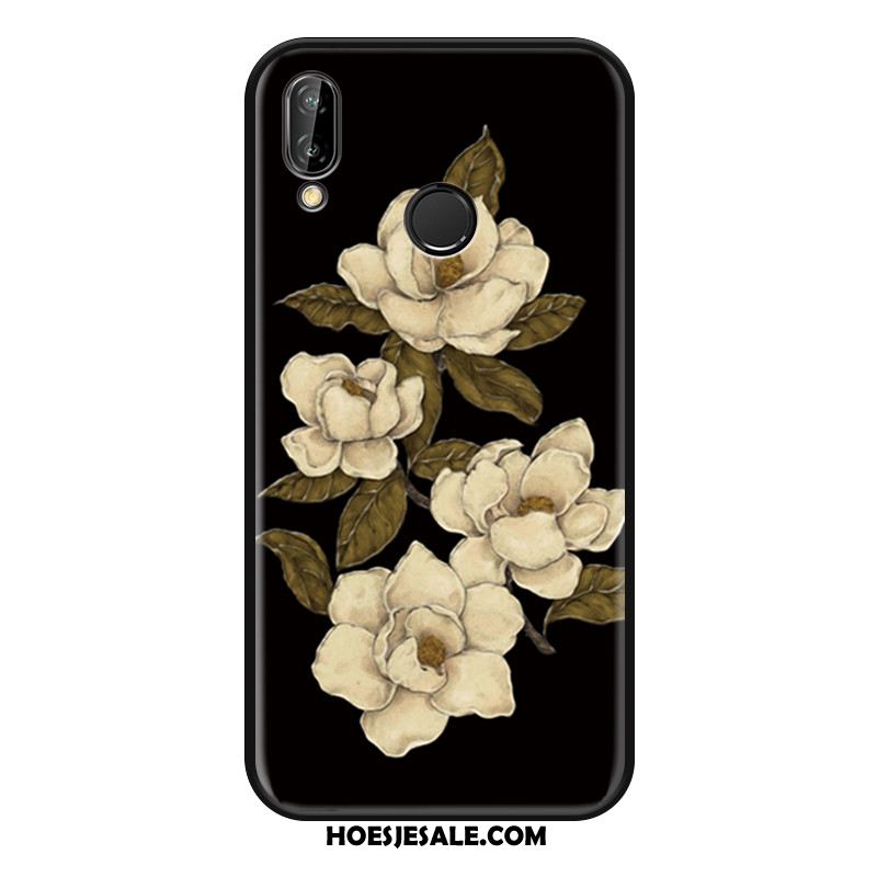 Huawei Nova 3 Hoesje Siliconen Bloemen Trend Zwart Kunst Sale