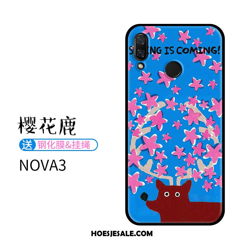 Huawei Nova 3 Hoesje Siliconen Spotprent Blauw Reliëf Dierlijk Kopen