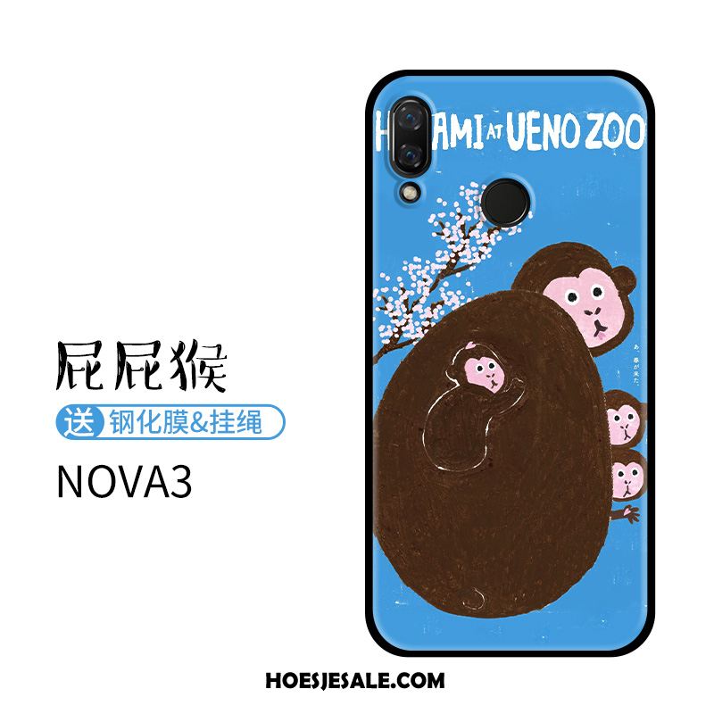 Huawei Nova 3 Hoesje Siliconen Spotprent Blauw Reliëf Dierlijk Kopen