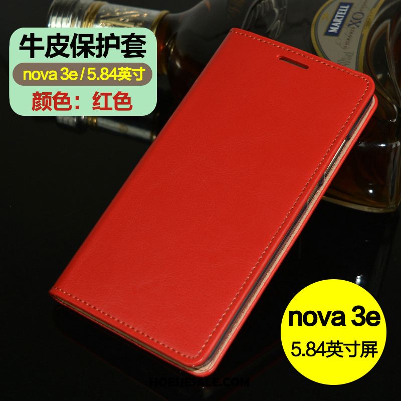 Huawei Nova 3e Hoesje Blauw Mobiele Telefoon Echt Leer Bescherming Leren Etui Kopen