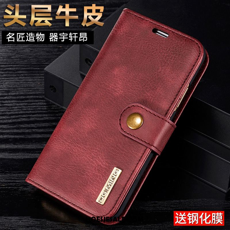 Huawei Nova 3e Hoesje Leren Etui Mobiele Telefoon Clamshell Wijnrood All Inclusive Kopen