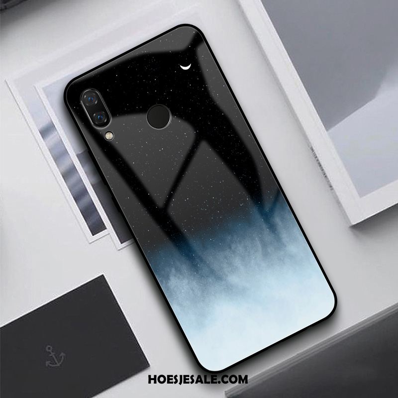 Huawei Nova 3i Hoesje Gehard Glas Siliconen Bescherming Blauw Trendy Merk Goedkoop