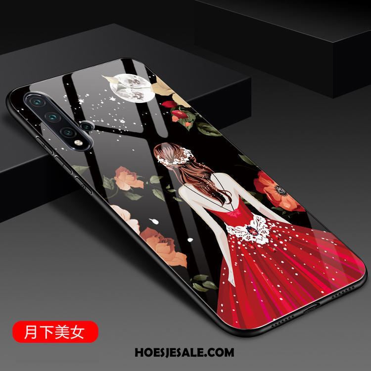 Huawei Nova 5t Hoesje Anti-fall Trend Glas Hoes Zwart Sale