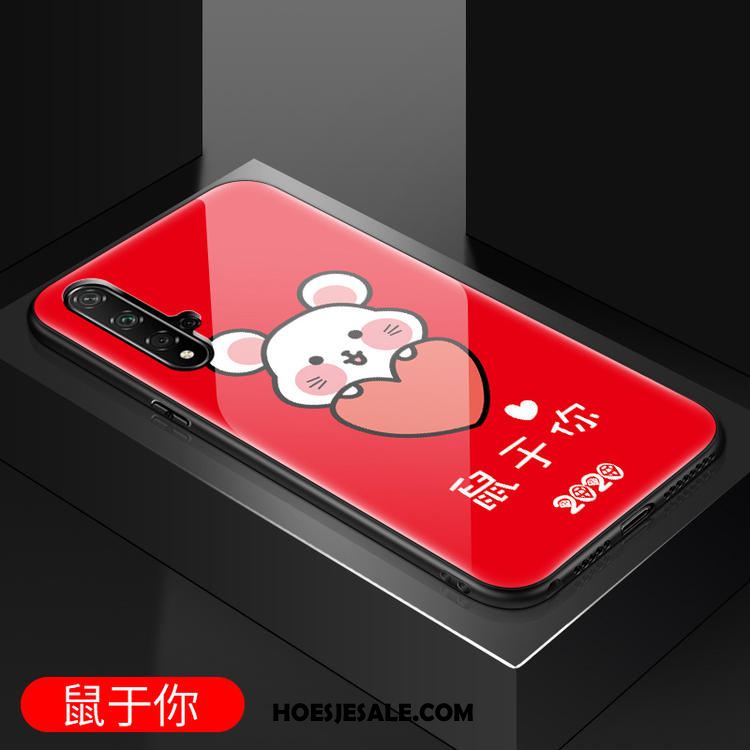 Huawei Nova 5t Hoesje Glas Mobiele Telefoon Spiegel Siliconen Rood Korting