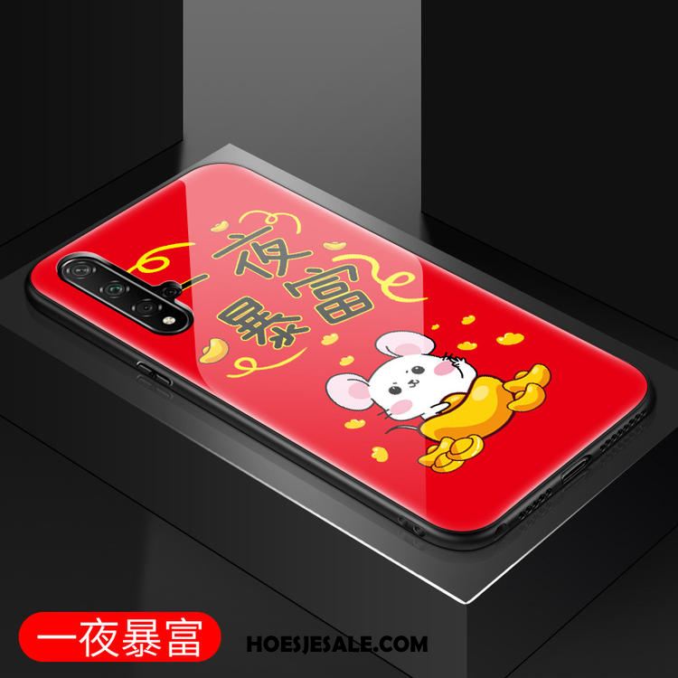 Huawei Nova 5t Hoesje Glas Mobiele Telefoon Spiegel Siliconen Rood Korting
