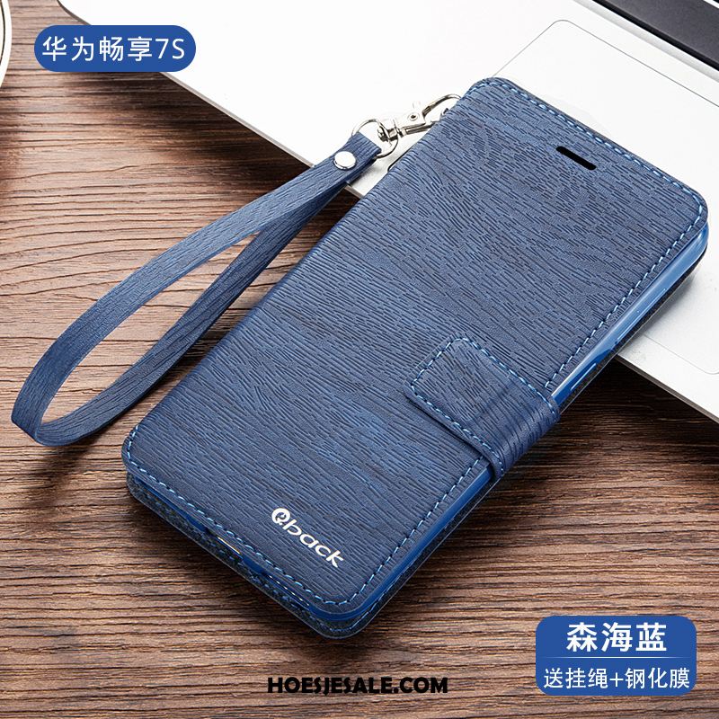 Huawei P Smart Hoesje Anti-fall Mobiele Telefoon All Inclusive Blauw Leren Etui Goedkoop