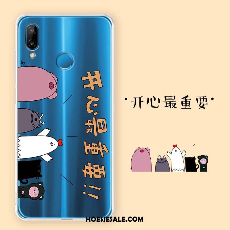 Huawei P Smart+ Hoesje Blauw Siliconen Bescherming Hoes Zacht Korting