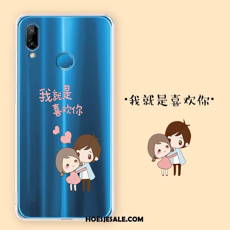 Huawei P Smart+ Hoesje Blauw Siliconen Bescherming Hoes Zacht Korting