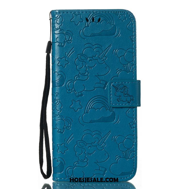 Huawei P Smart Hoesje Folio Leer Blauw Leren Etui Mobiele Telefoon Goedkoop