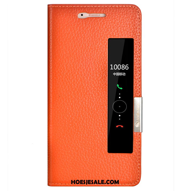 Huawei P10 Hoesje Mobiele Telefoon Oranje Leren Etui Trend Hoes Kopen