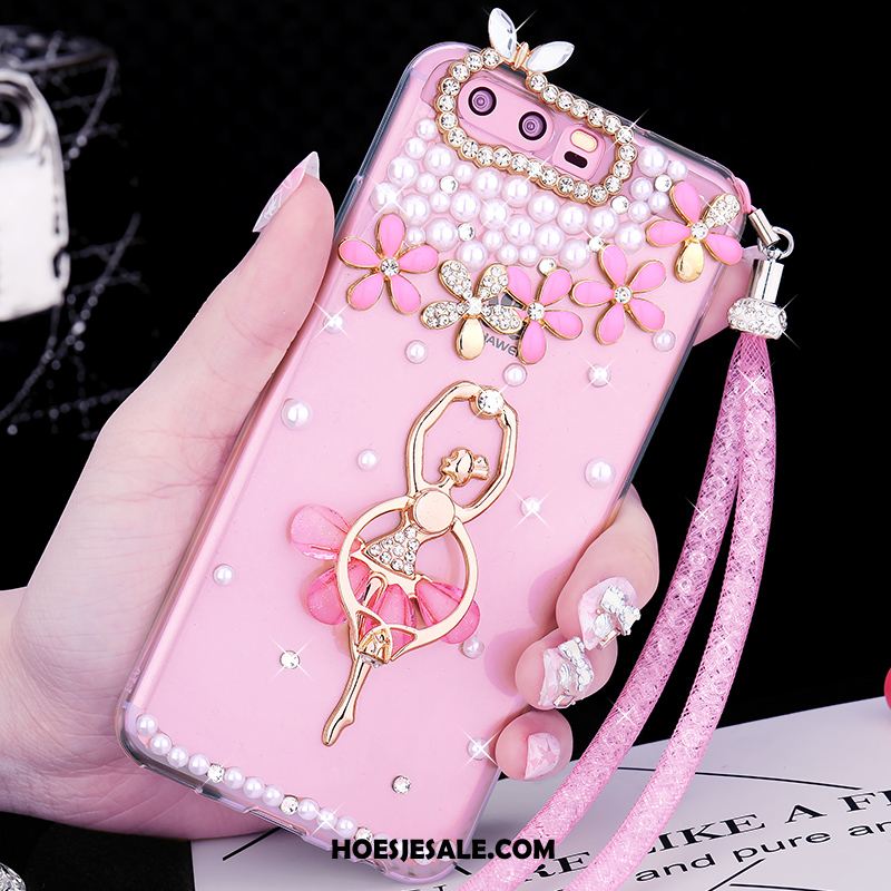 Huawei P10 Plus Hoesje Ring Met Strass Zacht Hanger Roze Goedkoop