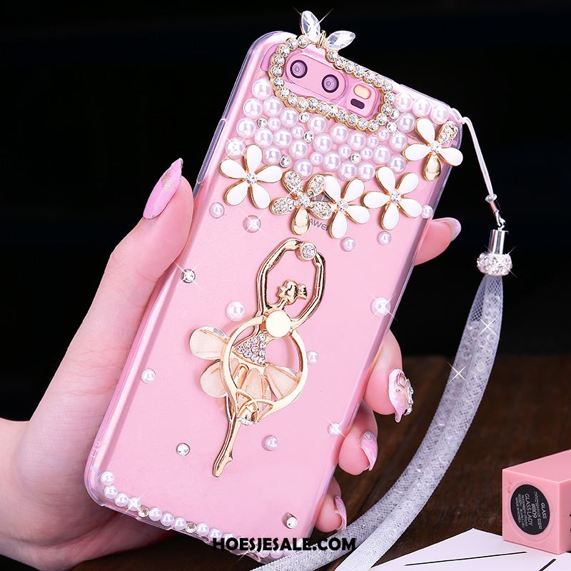 Huawei P10 Plus Hoesje Ring Met Strass Zacht Hanger Roze Goedkoop