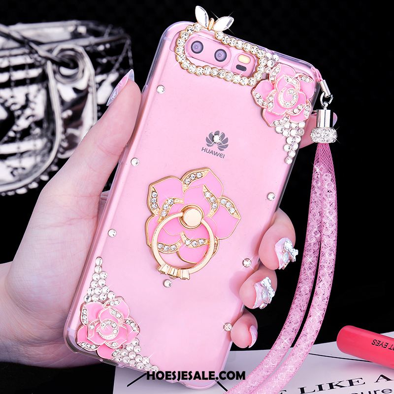 Huawei P10 Plus Hoesje Ring Met Strass Zacht Hanger Roze Goedkoop