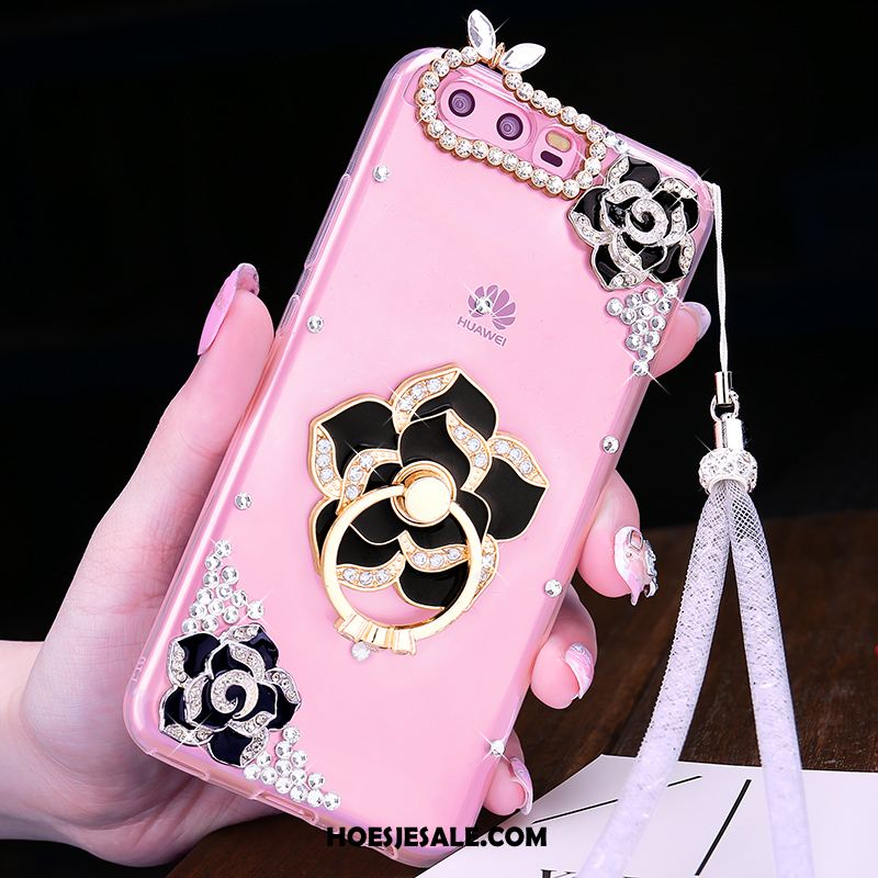 Huawei P10 Plus Hoesje Ring Met Strass Zacht Hanger Roze Goedkoop