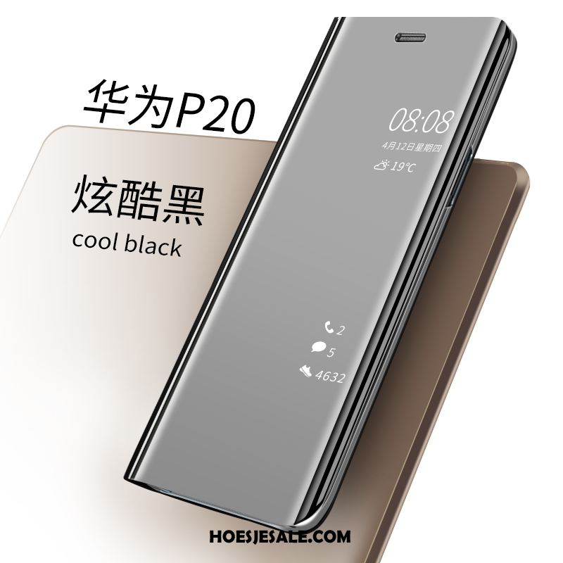 Huawei P20 Hoesje Spiegel Folio Scheppend Leren Etui Dun Goedkoop