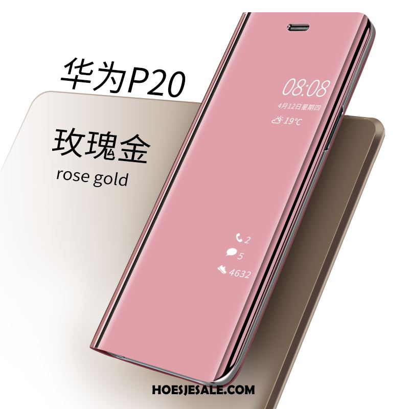 Huawei P20 Hoesje Spiegel Folio Scheppend Leren Etui Dun Goedkoop