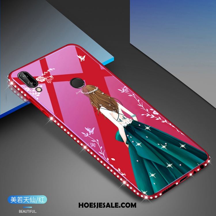 Huawei P20 Lite Hoesje Hemming Bescherming Anti-fall Rood Achterklep Korting