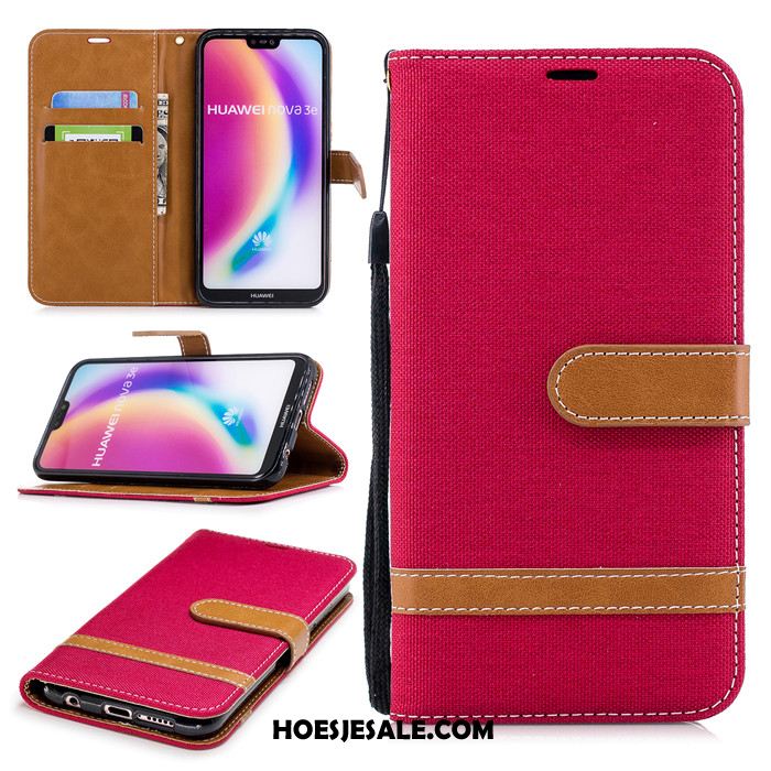 Huawei P20 Lite Hoesje Leren Etui Bescherming Hoes Clamshell Roze Aanbiedingen