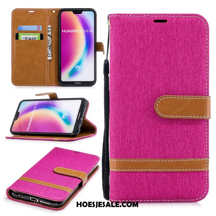 Huawei P20 Lite Hoesje Leren Etui Bescherming Hoes Clamshell Roze Aanbiedingen