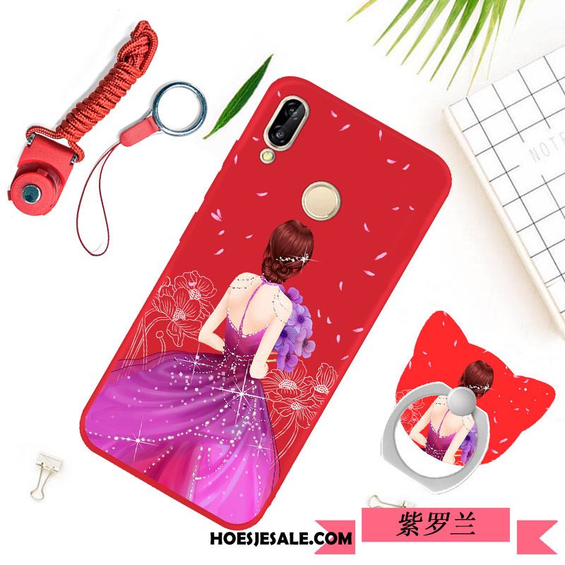 Huawei P20 Lite Hoesje Rood Siliconen Zacht Trend Eenvoudige Winkel