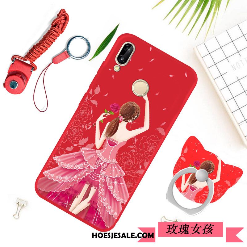 Huawei P20 Lite Hoesje Rood Siliconen Zacht Trend Eenvoudige Winkel