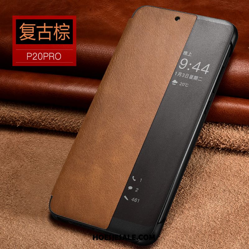 Huawei P20 Pro Hoesje Echt Leer Mobiele Telefoon Leren Etui Folio Goedkoop