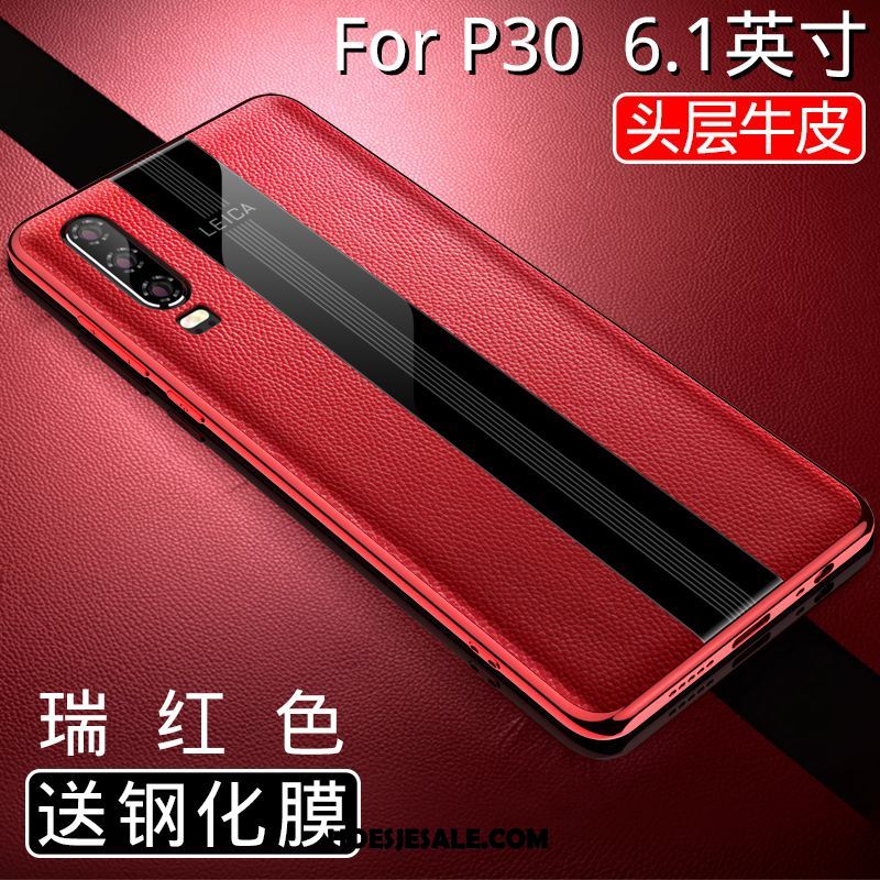 Huawei P30 Hoesje Echt Leer Rood Bescherming Siliconen All Inclusive Aanbiedingen