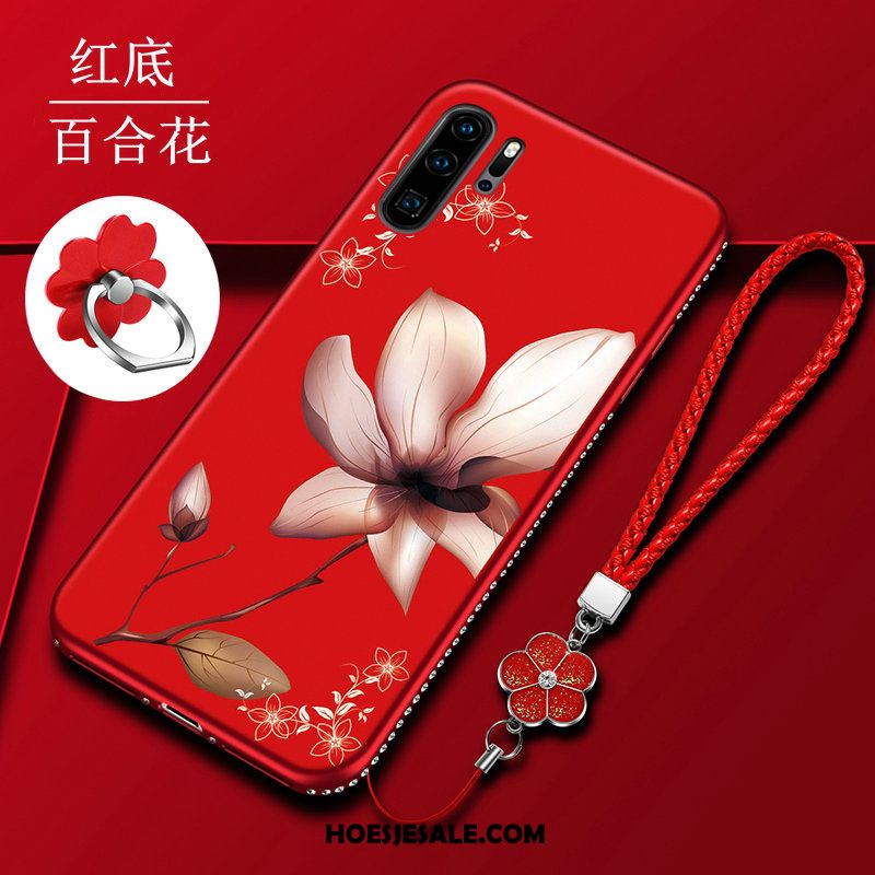 Huawei P30 Pro Hoesje Rood Siliconen Schrobben Bloemen Mobiele Telefoon Sale